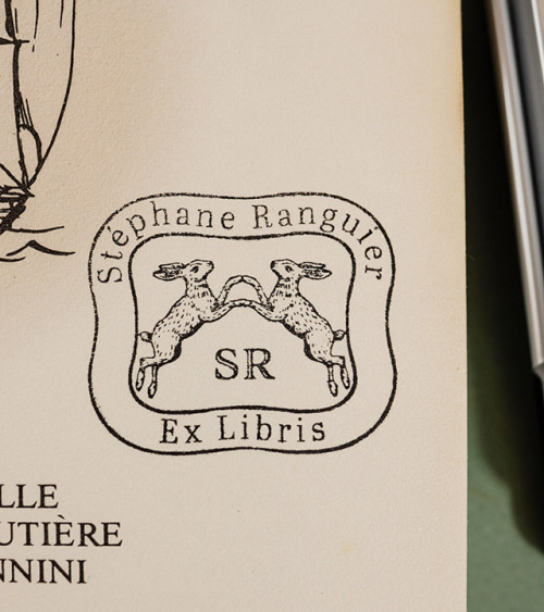 Tampon en Bois Ex-libris "Les deux Lapins"