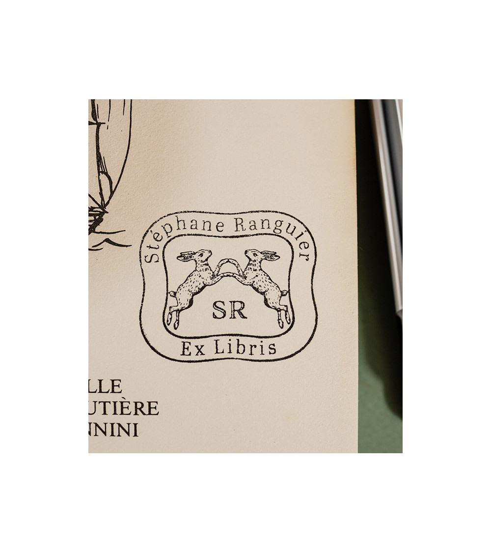 Tampon en Bois Ex-libris "Les deux Lapins"