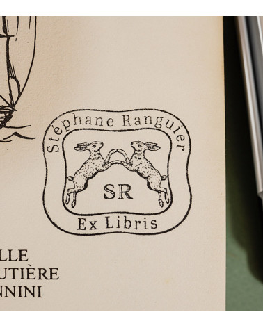 Tampon en Bois Ex-libris "Les deux Lapins"