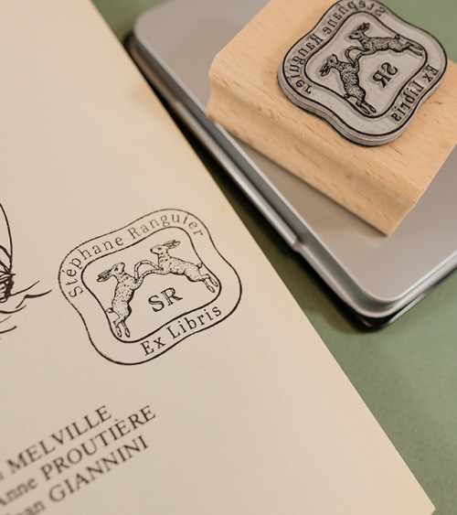 Tampon en Bois Ex-libris "Les deux Lapins"