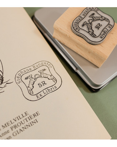 Tampon en Bois Ex-libris "Les deux Lapins"