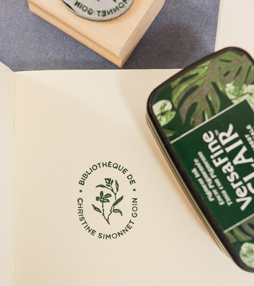 Tampon en Bois Ex-libris "Bouquet Oval"