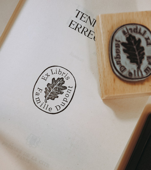 Tampon en Bois Ex-libris "Feuille"
