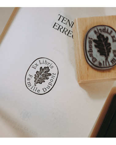 Tampon en Bois Ex-libris "Feuille"