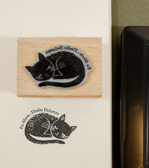 Tampon en Bois Ex-libris "Chat"