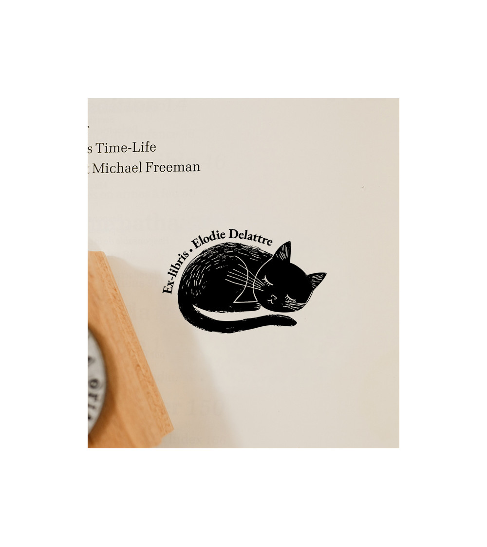 Tampon en Bois Ex-libris "Chat"